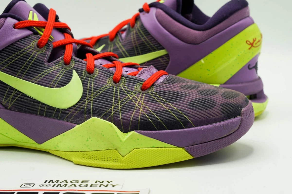 NIKE ZOOM KOBE VII USED SIZE 8.5 CHRISTMAS LEOPARD VIOLET POP VOLT 488244 500