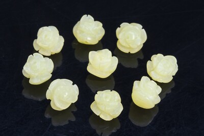 5 Pcs 8MM Lemon Jade Rose Carved Beads Light Yellow AAA Natural Gemstone Beads