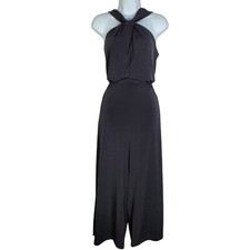Clara Sun Woo Grecian Halter Pocket Jumpsuit Size M Black Sleeveless Travel Knit