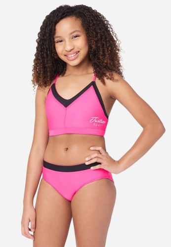 New 2pc Justice Reversible Pink & Black Bikini Swimsuit Size L + 12-14 Plus NWT - Picture 8 of 10