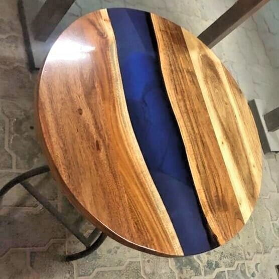 Blue Epoxy Resin Ocean Wave Tabletop | Handmade Coastal Furniture
