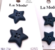 NEW Blue STARS Buttons 4 La Mode Hand Painted 4 hole Flat