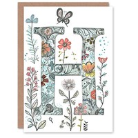 Buchstabe H Wildblumengarten Aquarell Geburtstagskarte