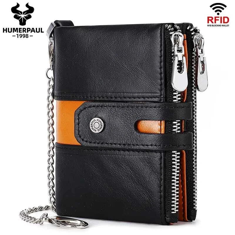 Cartera de Bolsillo para Hombres Cuero Genuino Billetera bloqueo