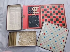 Old Vintage 1953 SCRABBLE Game Selchow & Righter Made USA Checkers Dominos Lot