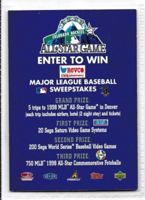 1998 REVCO MLB All-Star Game Redemption Expired Oddball Promo
