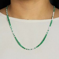 42 Ctw Round Cut Emerald  Diamond 14k White Gold Plated Wedding Tennis Necklace