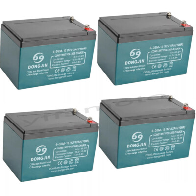 4 Pack 12V 12Ah 6-DZM-12 Battery for Electric Vehicles Scooter Go Kart ATV Mower