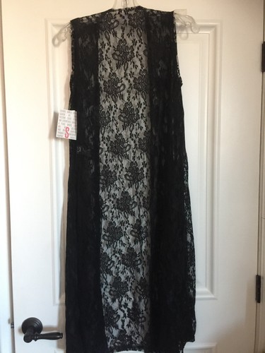 SMALL LuLaRoe JOY LACE VEST - SOLID BLACK FOWERS long cardigan layering NWT S - Picture 3 of 4