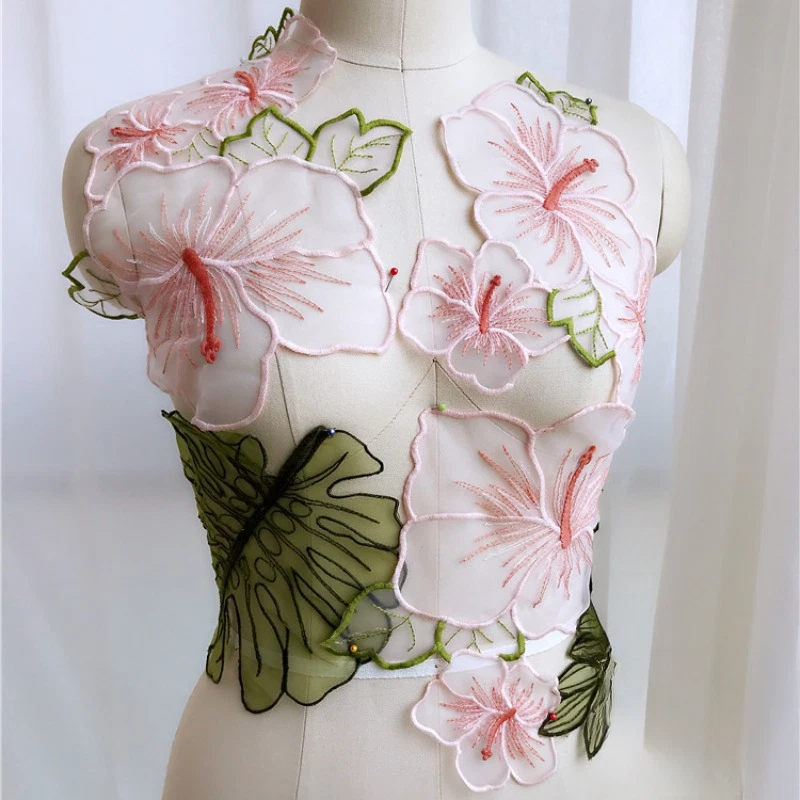 A Set of Lotus Floral Applique Patch Embroidery Lace Sew on for Dress Gown - Image 2 of 4