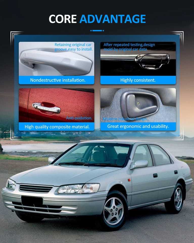 For 1992-1996 Toyota Camry Left Right Side 4x Interior & 4x Exterior Door Handle - Image 4 of 4