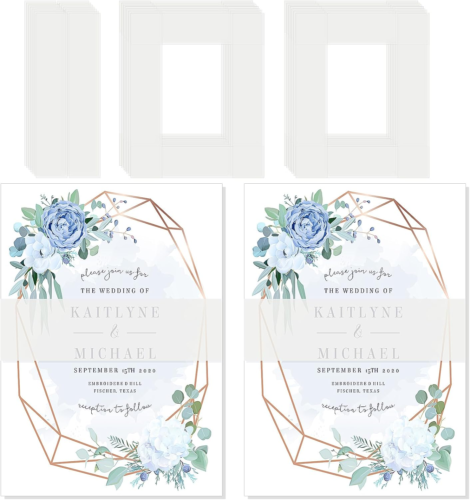 100 pièces bandes de ventre en velours pour 5 x 7 invitations invitation claire bandes de ventre mariage - Photo 1 sur 7