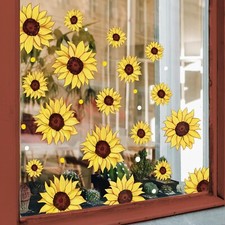 Floral Window Clings Sunflower Window Decals Reusable Anti-Collision Summer P...