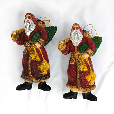 Kurt S Adler 7'' Ornament Old World Santa Blow Mold Plastic Bells Toys Set of 2