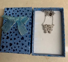 NEW 925 Sterling Silver Cubic Zirconia Butterfly Pendant with Adjustable Chain