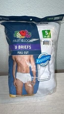 Fruit Of The Loom ~ 9 Pair Men's Tagless Full Cut Briefs Underwear White ~ Small