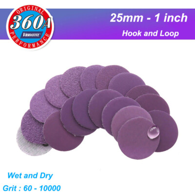 360A Purple Sanding Disc Pad 25mm 1'' Hook & Loop Sandpaper Grit 60-10000 Wet Dry