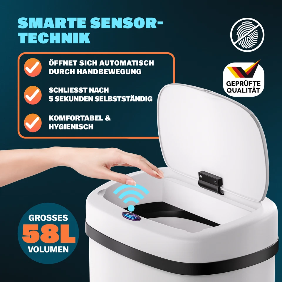 MONZANA® Automatik Sensor Mülleimer Abfalleimer Wasserdicht Küche Edelstahl 58 L - Bild 3 von 4