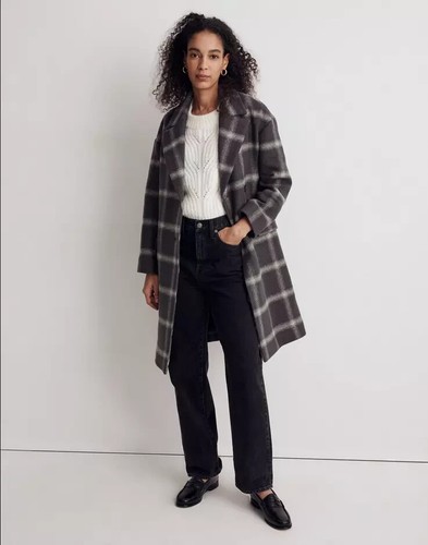 Madewell Haydon Coat Womens Size M Gray Windowpane Plaid Insuluxe Wool Cashmere - Picture 2 of 13