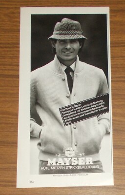 Seltene Werbung vintage MAYSER Strickjacke Tweed-Hut Traveller Style 1981