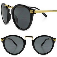 Hipster Cool Vintage Retro 80s Style Mens Womens Black Gold Round Sunglasses
