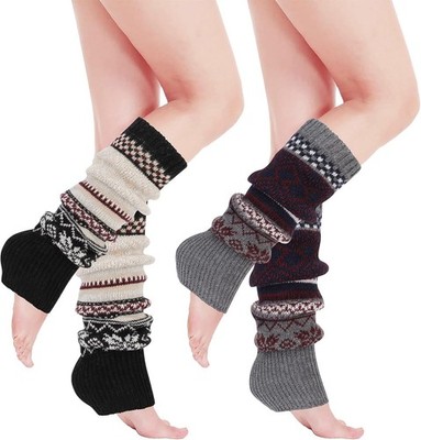 Winter Leg Warmers Women Boho Crochet Knitted Boot Socks & Leg Cuffs Gift Black