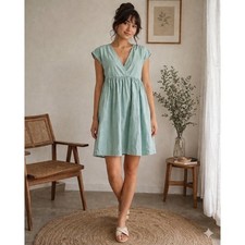 Asos Turquoise Babydoll Mini Dress Clean Girl Cotton Vaca Resort Party Size 4