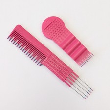 Mebco Set Of 2 Pink Plastic Comb Hair Pick Color Dip Tip Flipside Micro Vtg