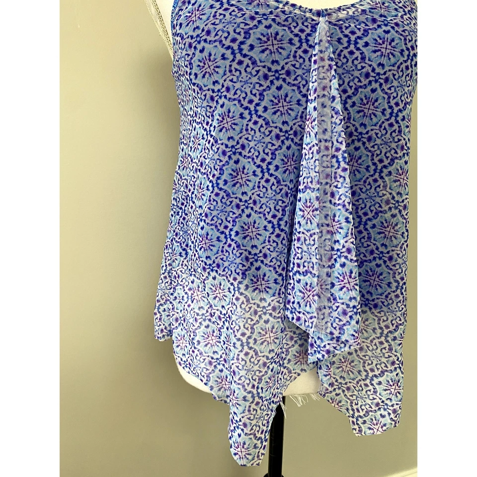 Hankerchief Hem Patterned Tankini Swimsuit Top Sz 8 - Image 2 of 4