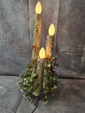 Mirostar MCM 1950’s Yulelog 3 Light  Candolier with poinsetta greenery RARE 