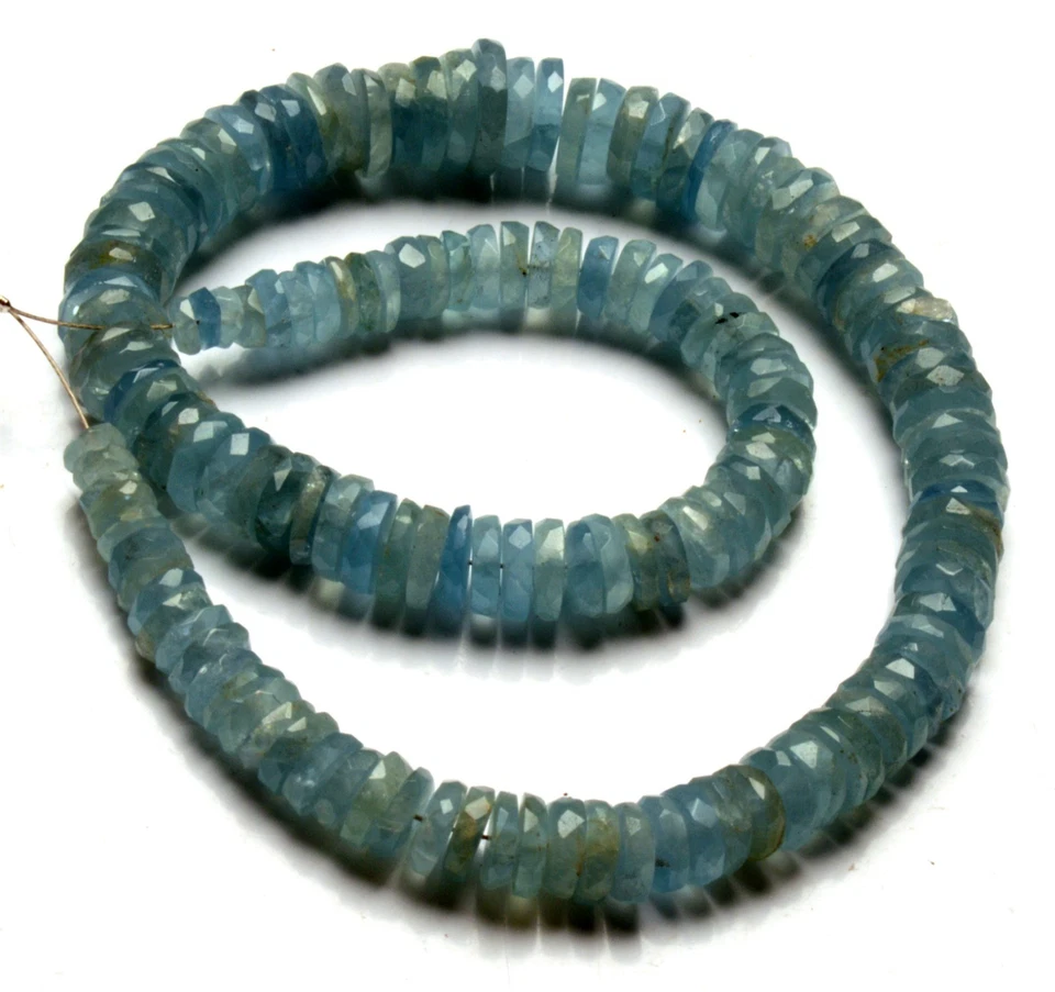 Natural Aquamarine Gemstone 4 to 10 mm Size Faceted Rondelle Shape Beads 12" - Image 2 of 4