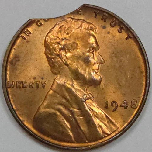 1948-P Clipped Planchet Error Lincoln Wheat Cent Almost Uncirculated RB (Lot#1)