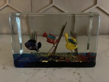 Vintage MURANO Heavy Glass Aquarium Paperweight 3 Fishes EUC 5.5 x3.5 x3 ITALY