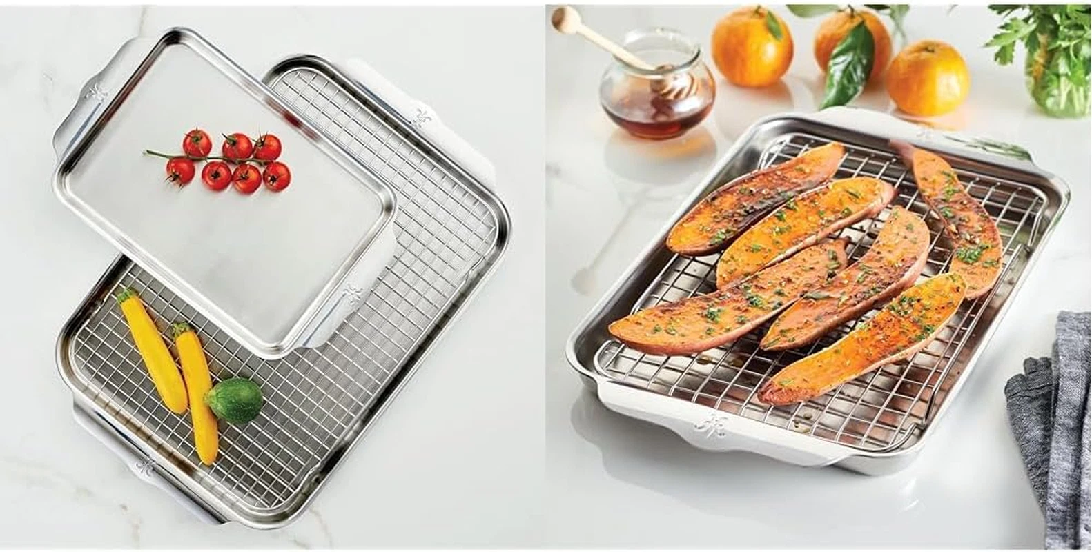 Ovenbond 3-Piece Stainless Steel Baking Sheet Set with Cooling Rack