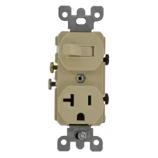 20 Amp Commercial Grade Combination Single Pole Switch and Receptacle, Ivory 533
