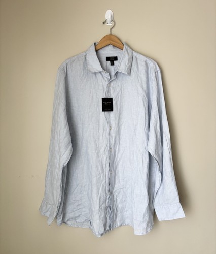 Club Room Luxury Men's 100% Linen Button Up Shirt Size 2XL Blue Long Sleeve NWT