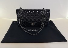 Authentic CHANEL Patent Quilted Medium Double Flap Black