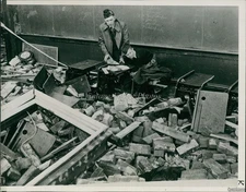 1938 Photo Columbus K.S Grammar School Room Wrecked By Tornado Tornados 7X9