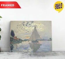 Monet Sailboat at Le Petit-Gennevilliers Decor Reproduction Canvas Prints Poster