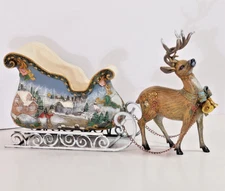 Roman Inc. Christmas Winter Wonderland Scene Santa Sleigh & Reindeer 2007