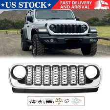For 2018-2024 Jeep Wrangler JL & Gladiator JT Rubicon Style Bright White Grille