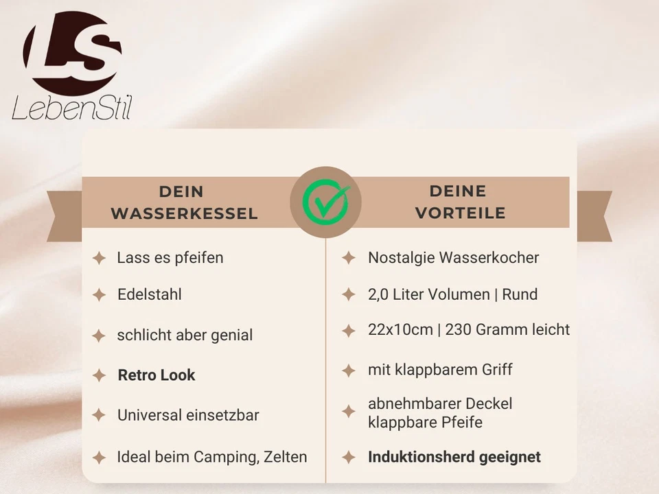 Edelstahl Flötenkessel 2,0 L Camping Wasserkocher Wasserkessel Pfeifkessel Tee - Bild 3 von 4