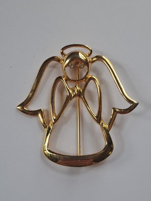 Angel Outline Cut Out Signed AAI Brooch Vintage Gold Tone 