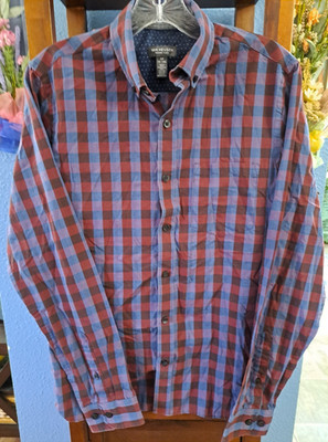 Van Heusen Never Tuck Shirt Mens Small S Gingham Check Long Sleeve Button Down