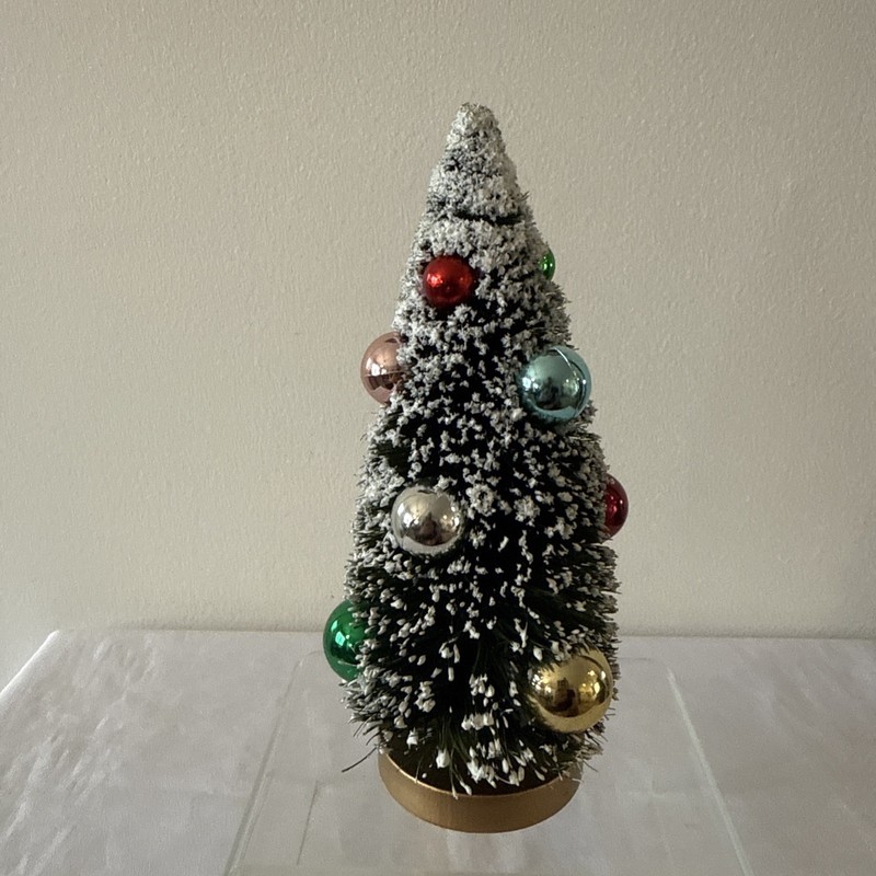 Vintage Inspired Christmas Bottle Brush Tree with Attached Ball Ornaments