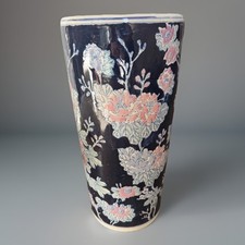 Vintage 70's Chinese Porcelain Umbrella Holder/Floral Vase Blue Flowers Pink 19  