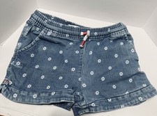 Mini Boden Girls Denim Jean Shorts Size 8Y Daisy Flower Print Pull On