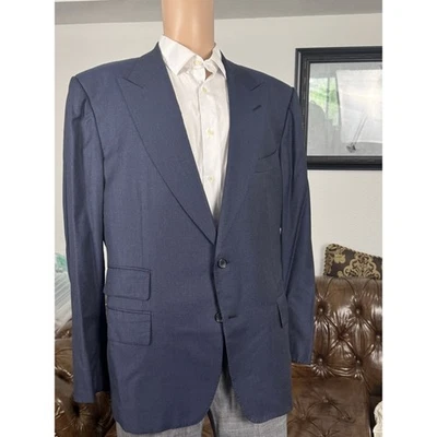 Tom Ford Wool Mohair Navy Textured Blazer Jacket 56R/46US Men's Peak Lapel