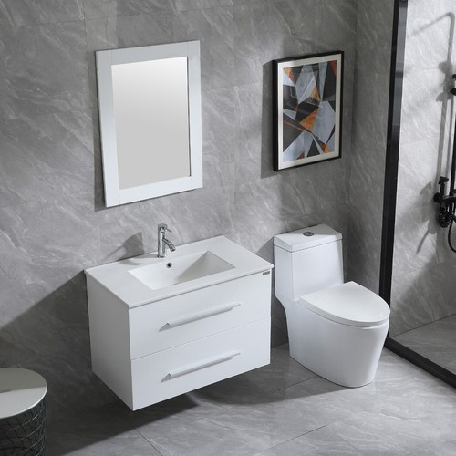 24"/ 32" Wall Mounted Bathroom Vanity Floating Cabinet w/ Sink Top Faucet White - Picture 29 of 31
