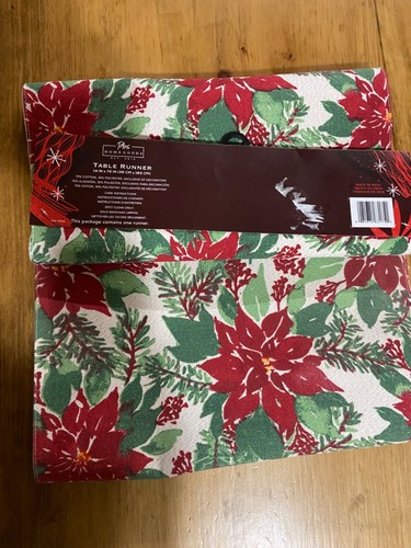 HomeGoods Poinsettia Table Runner 14 x 72 new with tags - Picture 2 of 2